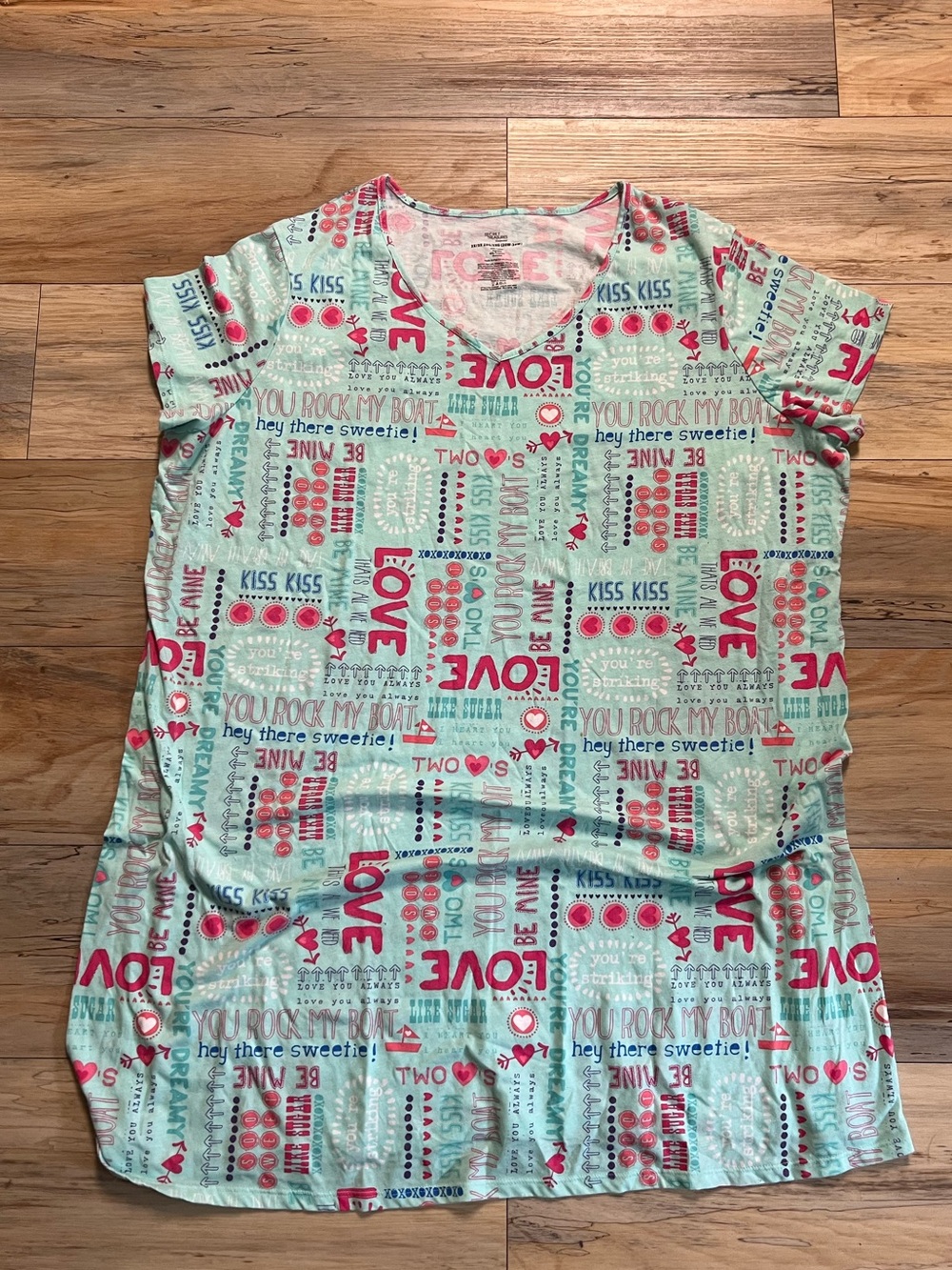Womens 2X/3X (20W-24W) Sleepshirt Mint Green - Kiss LOVE YOU ALWAYS Nightgown